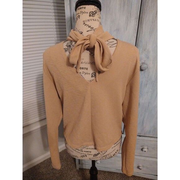 Zara Cowl Neck tie back top Size Md Camel Boho Y2K Feminine - Picture 7 of 11
